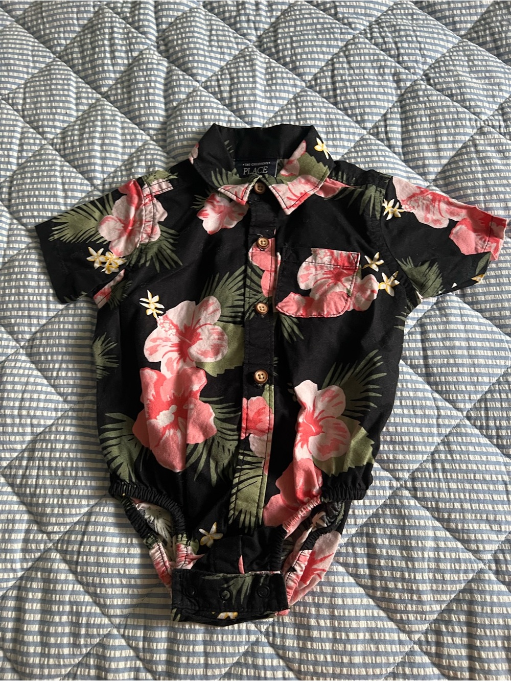 The Children's Place Black Hawaiian Floral Baby One-Piece